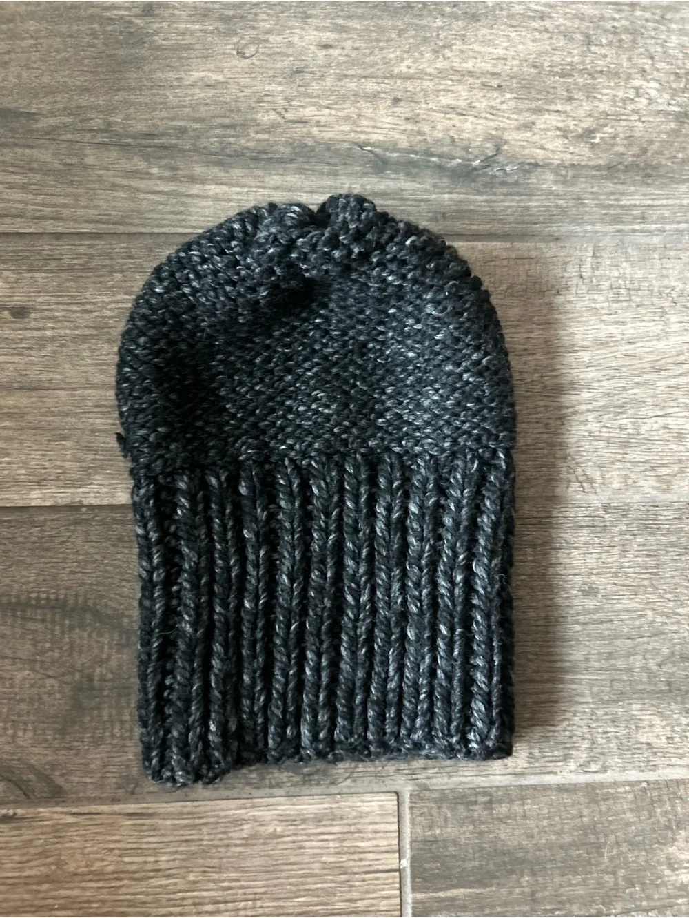 Handmade Unisex Cozy Charcoal Knit Wool Blend Chunky Cuff Beanie 12” NEW